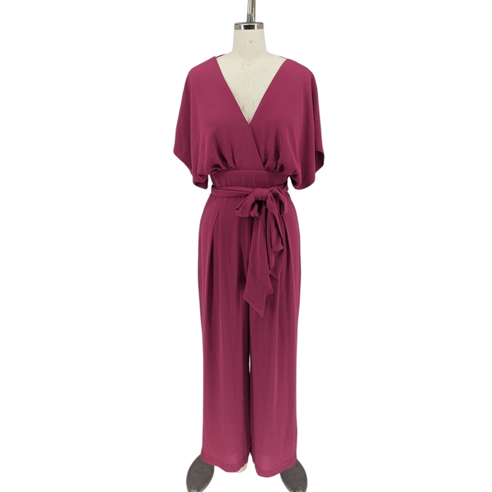 00961 WHBM Butterfly Sleeve Cropped Jumpsuit Pink size 4 preppy Business casual